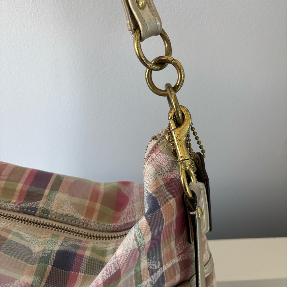 SOLD Coach Poppy Pink Pastel Plaid Shoulder Bag with Gold Hardware - Picture 7 of 11